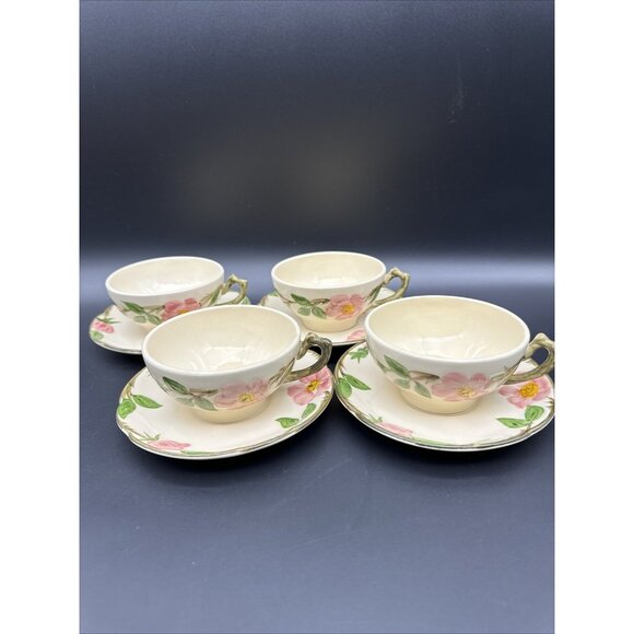 Set of 4 Vintage 1950s 60s Franciscan Desert Rose Teacups & Saucers Mugs Tea EUC - Picture 1 of 11